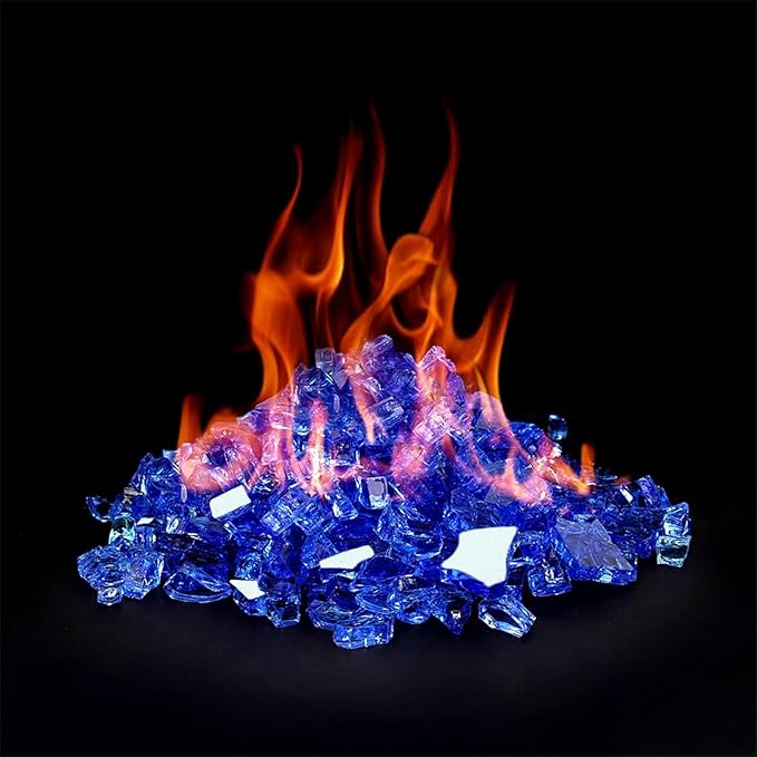 Mr. Fireglass 20 Pounds Cobalt Blue Reflective Fire Glass, 1/2 Inch High Luster Tempered Glass Rocks for Fire Pit Table Fireplace and Landscaping, Decorative Propane Gas Fireplace Glass Rocks