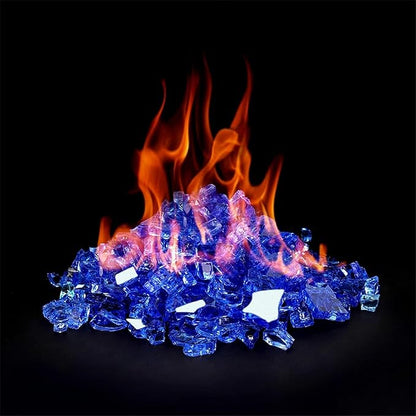 Mr. Fireglass 20 Pounds Cobalt Blue Reflective Fire Glass, 1/2 Inch High Luster Tempered Glass Rocks for Fire Pit Table Fireplace and Landscaping, Decorative Propane Gas Fireplace Glass Rocks