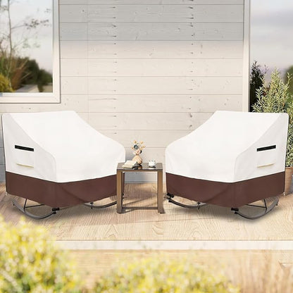 Outdoor Rocking Chair Cover 2 Pack,600D Heavy Duty Waterproof Patio Egg Rocking Chair Covers,for 41" W x 45" D x 31" H Outdoor Papasan Rocking Chair Beige