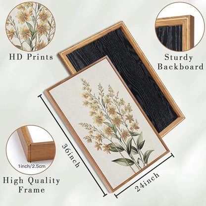 Anyzal Extral Large Botanical Framed Wall Art 24x36 Inch Neutral Floral Canvas Wall Decor Minimalist Beige Wildflower Painting for Living Room Bedroom Dining Room Set of 3