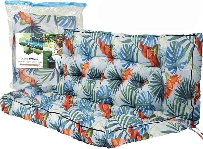 Replacement Cushions for Swing, Swing Cushions 3 Seater Replacement, Waterproof Thicken Washable Pad Cushion for Outdoor Indoor Furniture Swing Patio (Fresh Summer, 40x63 inch)
