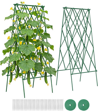Suteck Cucumber Trellis 39.2" 2 Pack A-Frame – Foldable Metal Garden Trellis for Cucumbers, Peas, Beans & Climbing Plants, No Assembly Required Plant Support, Ideal for Raised Beds, Patios & Backyards