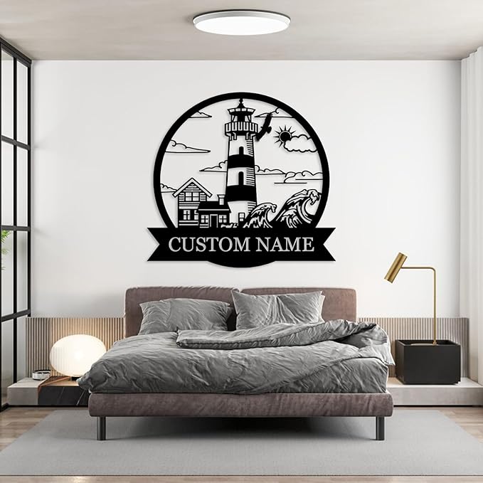 Personalized Metal Sign, Nautical Outdoor Decor, Lighthouse Beach Sign, Cabin Wall Art, Sailing Gift, Home Decor
