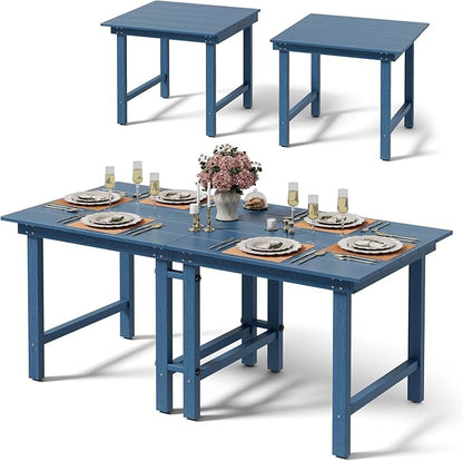 Anbuy Patio HDPE Dining Table Sets,Removable 2-in-1 Outdoor Patio Table,Dining Table for 6,Sun-Resistant and Easy to Clean, Low Maintenance for Balcony, Backyard, Lawn, Garden(Blue)