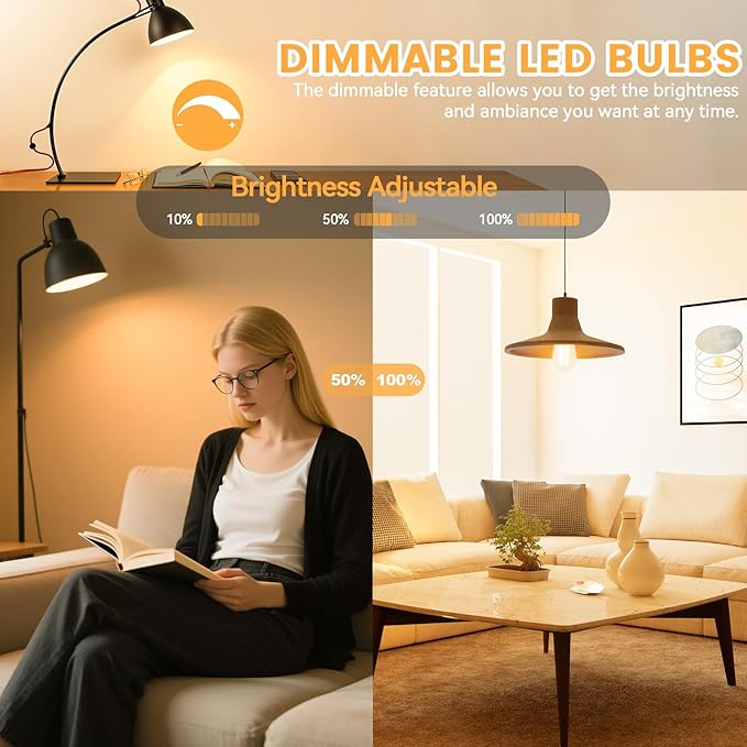 Brightever Warm Light Bulbs 60 Watt Equivalent, 2200K Amber Light Vintage Dimmable LED Edison Bulb, 850LM, 90+CRI, 7W ST58 E26 Bulb, Clear Glass Antique Decorative Lightbulbs for Room, 6-Pack