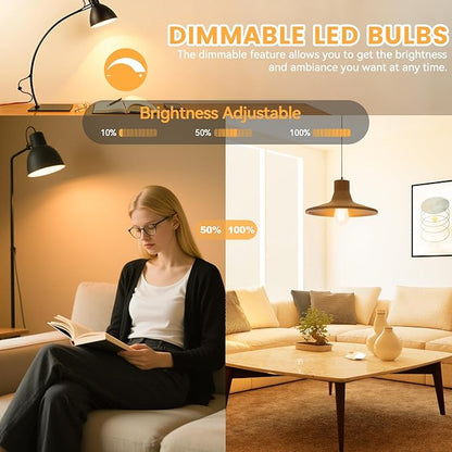 Brightever Warm Light Bulbs 60 Watt Equivalent, 2200K Amber Light Vintage Dimmable LED Edison Bulb, 850LM, 90+CRI, 7W ST58 E26 Bulb, Clear Glass Antique Decorative Lightbulbs for Room, 6-Pack