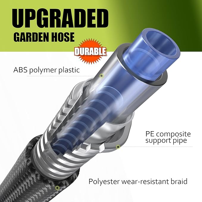 Relxitl Garden Hose, Flexible Water Hose, Ultra Lightweight Non-Expanding hose with 10 Function Sprayer, Leak proof, Pressure Resistant for Yard, Outdoor (Black, 50FT)