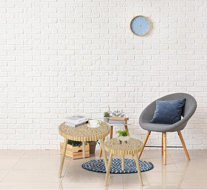 Round Coffee Table Set of 2, Farmhouse Nesting Coffee Table, Small Circle Wood Coffee Table, Mid Century Modern Nightstand, Boho Patio Side Table End Tables for Living Room Bedroom Balcony Outdoor