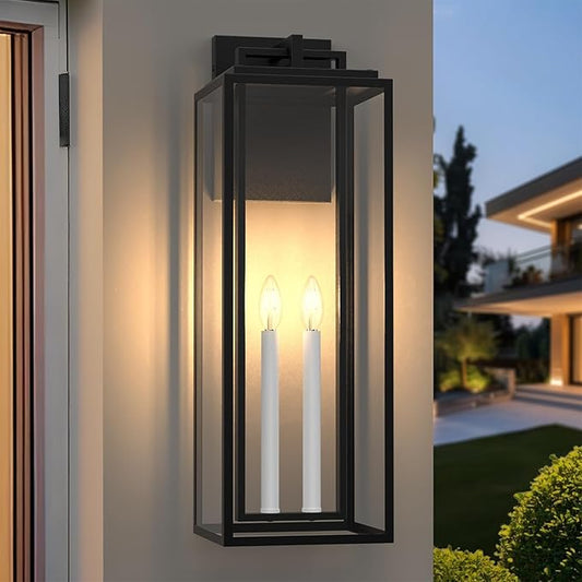 𝟐𝟔𝐈𝐍 Large Outdoor Wall Lights, Modern Exterior Lighting Fixtures with White E12 Base, Wall Mount Lantern Waterproof Outside Sconce for House Porch Patio Yard Front Door