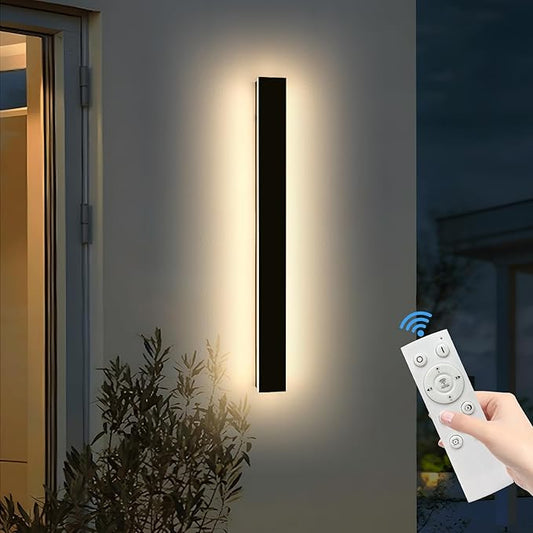 Mikeru 57inch Long LED Wall Light Fixtures, 10%-100% Dimmable Black Exterior Wall Sconces, 3000k-6000k Acrylic Invisible Exterior Wall Light for Porch Modern Outdoor Wall Mount Lighting