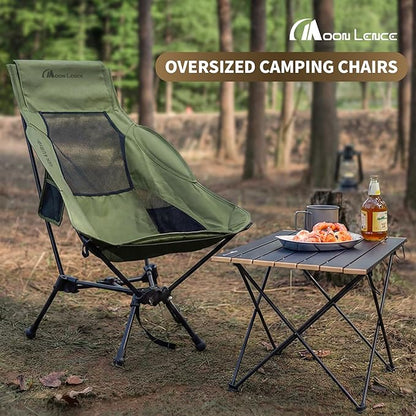 MOON LENCE High Back Folding Camping Chair, 330lbs Portable Compact Chair with Wide Seat & Ergonomic Back Support (Green)