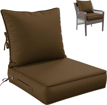 Premium Outdoor Seat Cushion Chair Cushions for Patio Furniture 24 L X 24 W X 5 H Waterproof & Fade Resistant Deep Seat and Backrest Cushion Set with Removable Covers for Chair, Sofa
