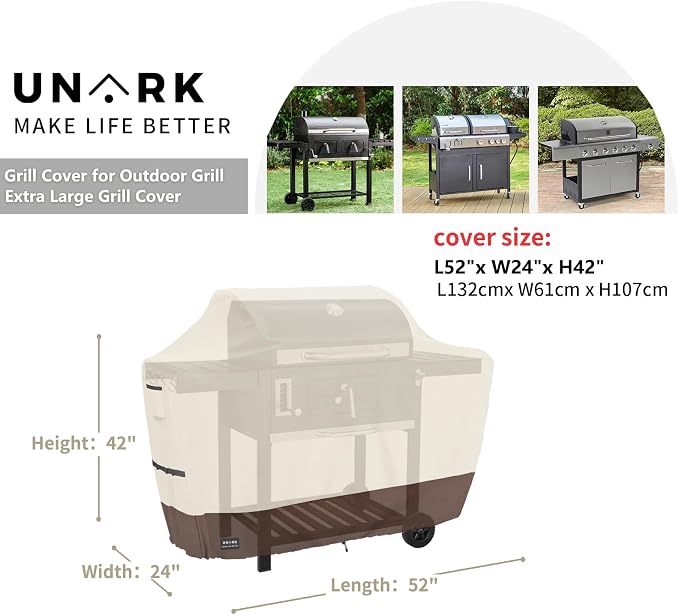52 Inch Grill Cover for Outdoor Grill Covers Heavy Duty Waterproof Compatible with Weber Grill Covers 2-4 Burners Barbecue Grill Cover Series 52" L x 24" W x 42" H Beige and Brown