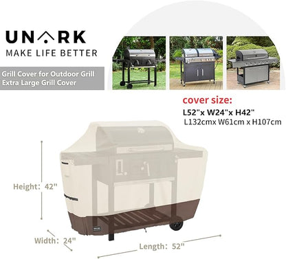 52 Inch Grill Cover for Outdoor Grill Covers Heavy Duty Waterproof Compatible with Weber Grill Covers 2-4 Burners Barbecue Grill Cover Series 52" L x 24" W x 42" H Beige and Brown