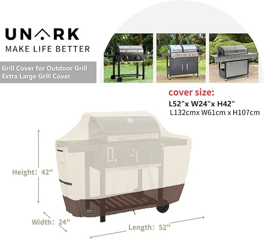 52 Inch Grill Cover for Outdoor Grill Covers Heavy Duty Waterproof Compatible with Weber Grill Covers 2-4 Burners Barbecue Grill Cover Series 52" L x 24" W x 42" H Beige and Brown