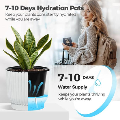 T4U 4 Inch Plant Pots Self Watering, 6 Pack African Violet Pots, Small Plant Pots for Plants, Small Indoor Plant Pot, Self Watering Planter for African Violet, Succulents (6 Pack, 4", White)