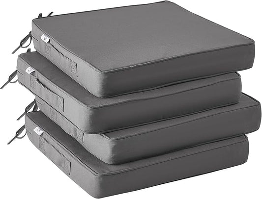 Outdoor Chair Cushions Set of 4,Waterproof Outdoor Seat Cushions for Patio Furniture,Patio Chair Cushion with Handle and Ties, Square Out Door Chair Pads,18.5" x 16" x 3", Darkgrey