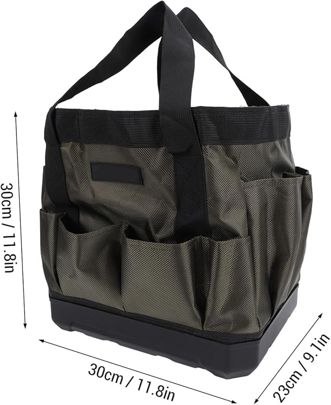 banapoy Tool Bag, 30 x 30 x 23cm Oxford Cloth Heavy Duty Gardening Tote Toolbox with 15 Pockets, Wide Mouth Tool Storage Bag Organizer for Electrician Mechanic Men