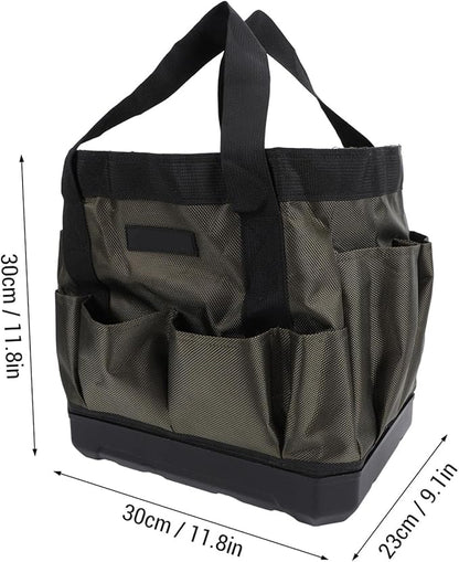 banapoy Tool Bag, 30 x 30 x 23cm Oxford Cloth Heavy Duty Gardening Tote Toolbox with 15 Pockets, Wide Mouth Tool Storage Bag Organizer for Electrician Mechanic Men