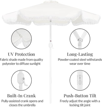 Best Choice Products 9ft Fringe Market Patio Umbrella – Outdoor Boho Tassel Sunshade for Table, Pool, Deck, Backyard – UPF50+, Easy Tilt, Heavy Duty Steel Pole & Ribs
