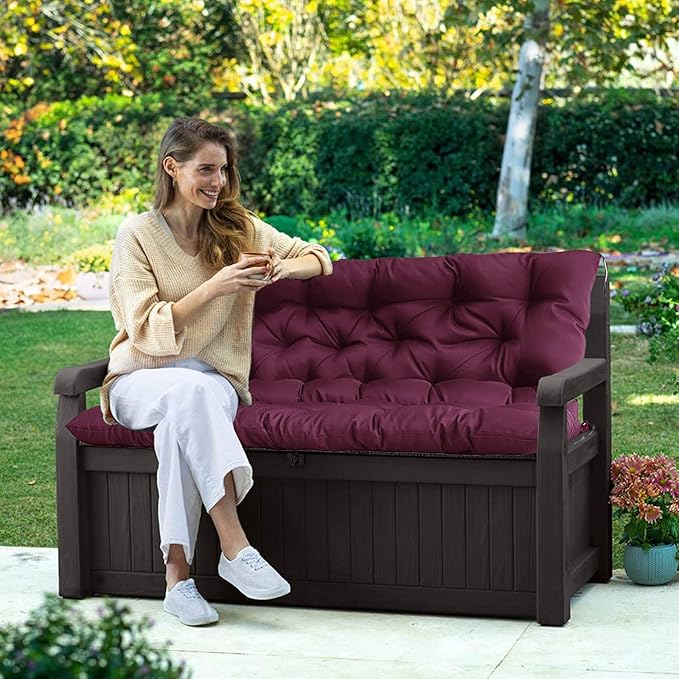 Swing Replacement Seat Cushions, 2-3 Seater Bench Cushions for Outdoor Furnitur with Backrest, Garden Recliner Seat Cushions Waterproof Sofa Pads (Wine Red, 47x40in)