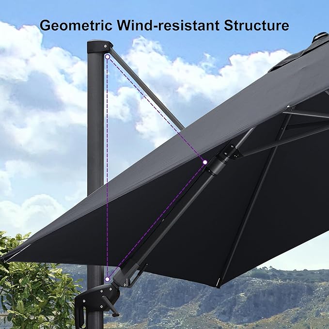 PURPLE LEAF 8.2' X 11.5' Left-right Tilting Patio Umbrella Outdoor Cantilever Swivel Rectangle Umbrella with Tilt Aluminum Offset Umbrella with 360-degree Rotation for Garden Deck Pool Patio Grey
