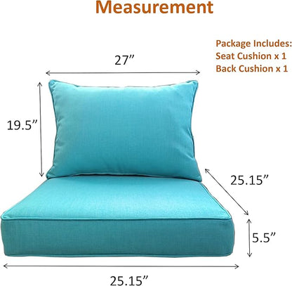 MEETHASUNY Outdoor Patio Furniture Replacement Cushions,25X25X5 Inch Deep Seat Chair Seat Back Cushion Set,All Weather Breathable Sectional Cushions for Patio Furniture Couch Loveseat,Turquoise Blue