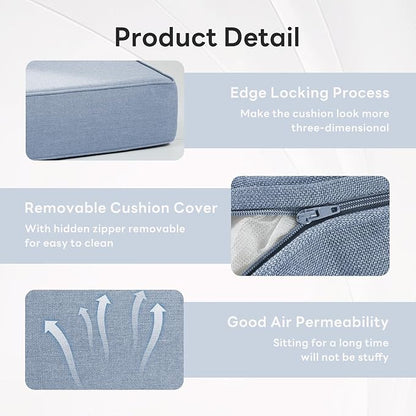6" Thicker Outdoor Chair Cushion 6 Sets - 24" *24" *6" Waterproof Patio Furniture Cushions with Removable Cover, 28D High Density Sponge Filling Thicken Outdoor Patio Cushions - Baby Blue