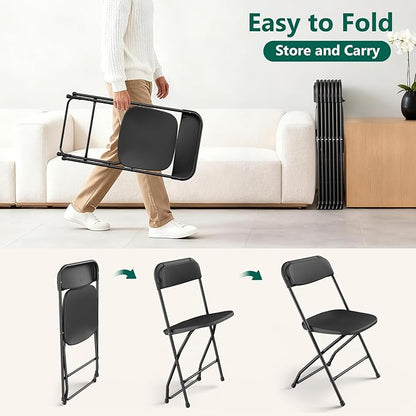 6 Pack Black Plastic Folding Chairs, Outdoor Portable Folding Chair with Steel Frame, 350lbs Capacity Stackable Foldable Chairs for Patio, Garden, Picnic, Kitchen, Events
