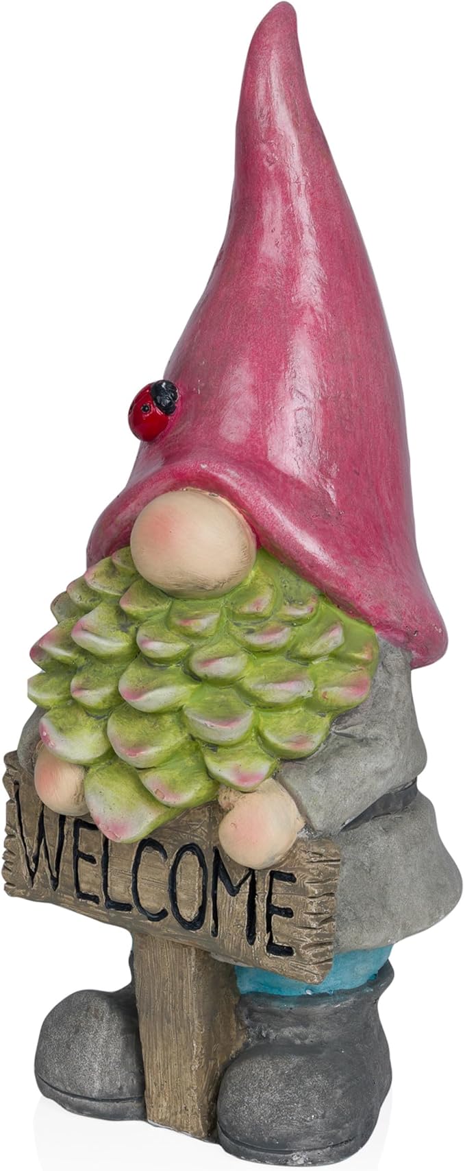 Alpine Corporation QWR1466 Gnome with Red Hat Holding “Welcome” Sign, Stylish Décor for Garden, Patio, & Pathway, 19" H, Multicolor