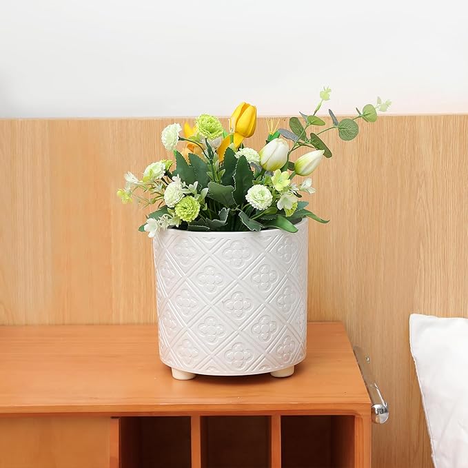 8 Inch Flowerpot, Planter for Indoor Plant, Indoor & Outdoor Plants Pot with Drainage Hole - for Decoration of Home Garden & Terrace, White