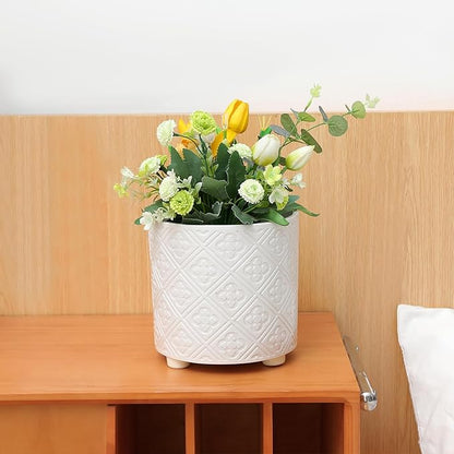 8 Inch Flowerpot, Planter for Indoor Plant, Indoor & Outdoor Plants Pot with Drainage Hole - for Decoration of Home Garden & Terrace, White