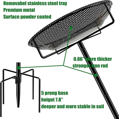 Standing Bird Feeder Tray,11.8" Stainless Steel Large Platform Bird Feeder Mesh Seed Tray with Adjustable Heavy Duty Stand Birds Feeder Pole for Outside Wild Birds in Garden Backyard
