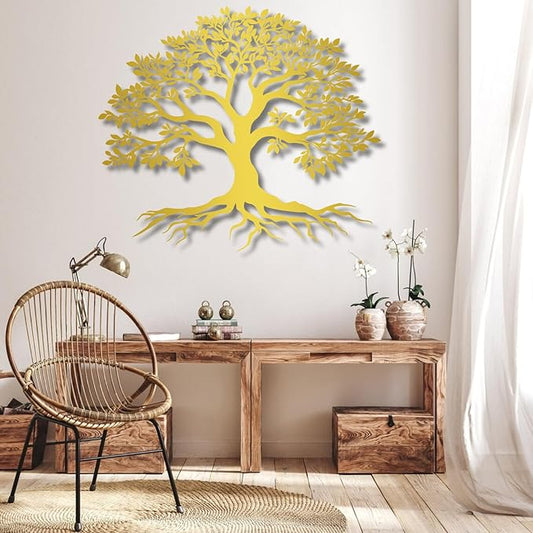 VTHTA Large Tree of Life Metal Wall Art,Tree Wall Sign for Living Room Bedroom Indoor Outdoor Garden Home Decoration (Gold, 39" Wx34 H/100x87cm, Metal Wall Art)