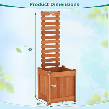 Giantex Wood Raised Garden Bed with Trellis, Outdoor Planter Box w/Open-Ended Base for Climbing Plants, 18'' Planting Depth Freestanding Privacy Planters Trellis Planter for Patio, Backyard
