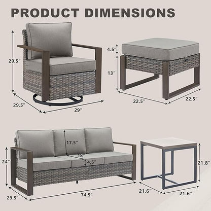 Rilyson Outdoor Wicker Patio Furniture Set - 8 Piece Patio Conversation Set with 4 Wicker Swivel Rocker Chairs,2 Rattan Ottoman 1 Side Table and 1 Couch,Thick Cushions,Deep Seating(Mixed Grey/Grey)