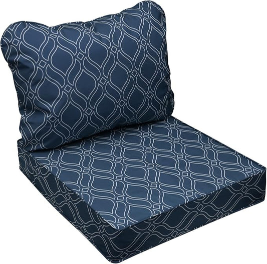 AAAAAcessories Outdoor Seat Cushions for Chairs, Fade-Resistant, Waterproof Patio Furniture Replacement Cushions, 22" x 22" x 3" + 22" x 17", Slate Blue Vine Trellis