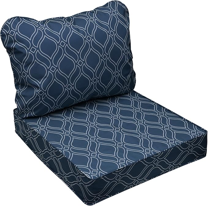 AAAAAcessories Outdoor Seat Cushions for Chairs, Fade-Resistant, Waterproof Patio Furniture Replacement Cushions, 20" x 18" x 3" + 20" x 17", Slate Blue Vine Trellis