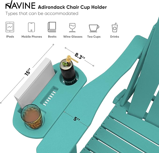 Adirondack Chair Set of 2, HDPE Folding Adirondack Chair with Multifunctional Cup Holder, Weather Resistant Fire Pit Chair for porches, patios, patios, poolsides, Decks.