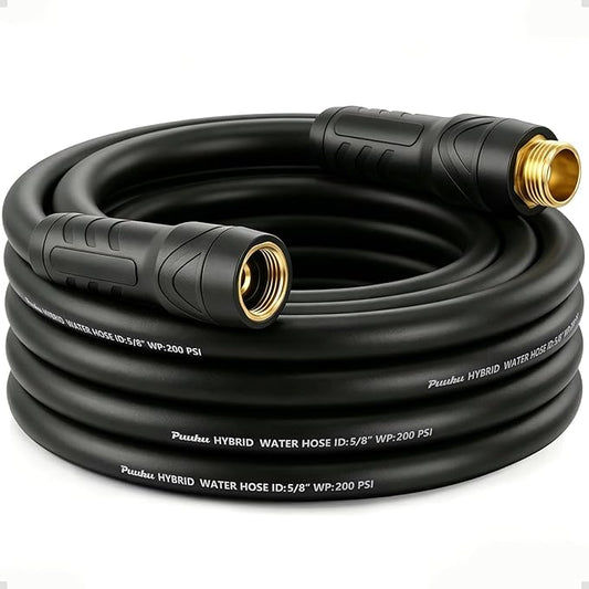 Garden Hose 25ft x 5/8", NON-EXPANDABLE Heavy Duty Premium Flexible Water Hose, No Kink, Leakproof, Lightweight Hybrid Hose with Male to Female Fittings for Household、Backyard