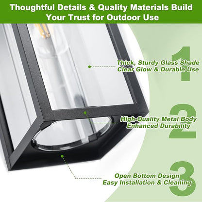 20inch Dusk to Dawn Outdoor Wall Light Fixtures - 2 Packs Large Exterior Waterproof Lighting, Modern Porch Sconces Wall Mounted Lighting, Industrial Black Outside Lantern for Front Door
