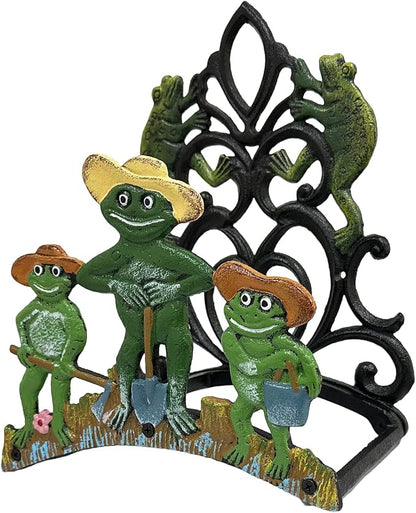 Garden Hose Holder Cast Iron Heavy Duty Water Hose Hanger, Outside Wall Mount, Solid Metal Decorative Rack/Organizer/Stand, Easy to Install, Hold Up to 50/75/100 ft (Hose holder - 3 Frogs)
