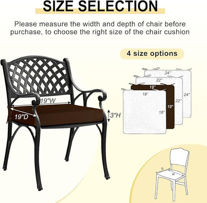 downluxe Waterproof Outdoor Chair Cushions Set of 2, 19" x 19" x 3" Patio Chair Cushion with Non-Slip Ties & Handle, Square Outdoor Cushion for Patio Furniture with Removable Cover, Brown