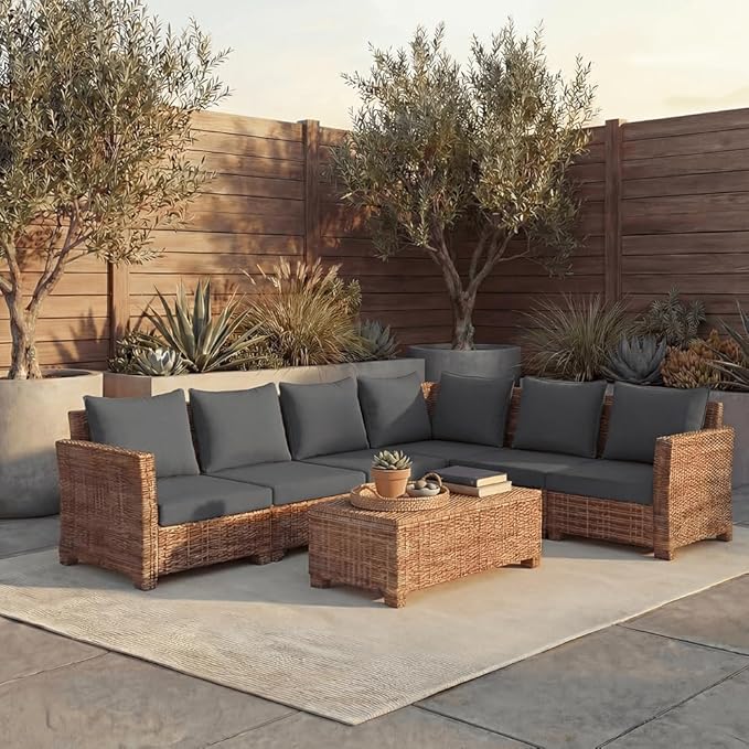PatioGlow Outdoor Seat Cushion Set, 24" x 24" x 3.5", Set of 2, Water-Resistant & Fadeness Patio Furniture Cushions with Removable Cover & Ties, Thick Deep Seating Pads for Outside Sofa Couch, Grey