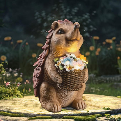 Solar Hedgehog Garden Statues Outdoor with Solar Lantern – Hedgehog Yard Decor, Waterproof Resin Figurine Pathway Light for Lawn & Patio