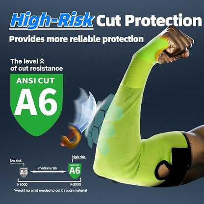 Schwer ANSI A6 Cut Resistant Sleeves, 18 inch Protective Arm Sleeves with Thumb Hole for Arm Work Protection, Arm Guards for Gardening, Cutting Metal, Repairing, Kitchen, Pet Grooming (1 Pair, Yellow)