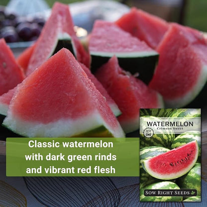 Sow Right Seeds - Crimson Sweet Watermelon Seeds for Planting - Non-GMO Heirloom Packet with Instructions to Plant a Home Vegetable Garden - Large Red Melon with Sweet Flesh - Summer Variety (1)