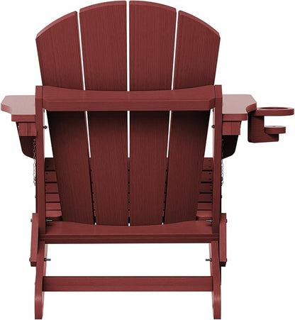 SERWALL Folding Adirondack Chair Set of 6 Weather Resistant Lawn Chairs with Cup Holder for Patio - Red
