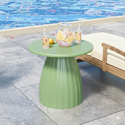 Round Metal Outdoor Patio Side Table, Steel Outdoor Accent Table, Small Patio End Table, for Garden, Pool, Yard, Balcony, Living Room, Deck, Weather Resistant, No Assembly, Green