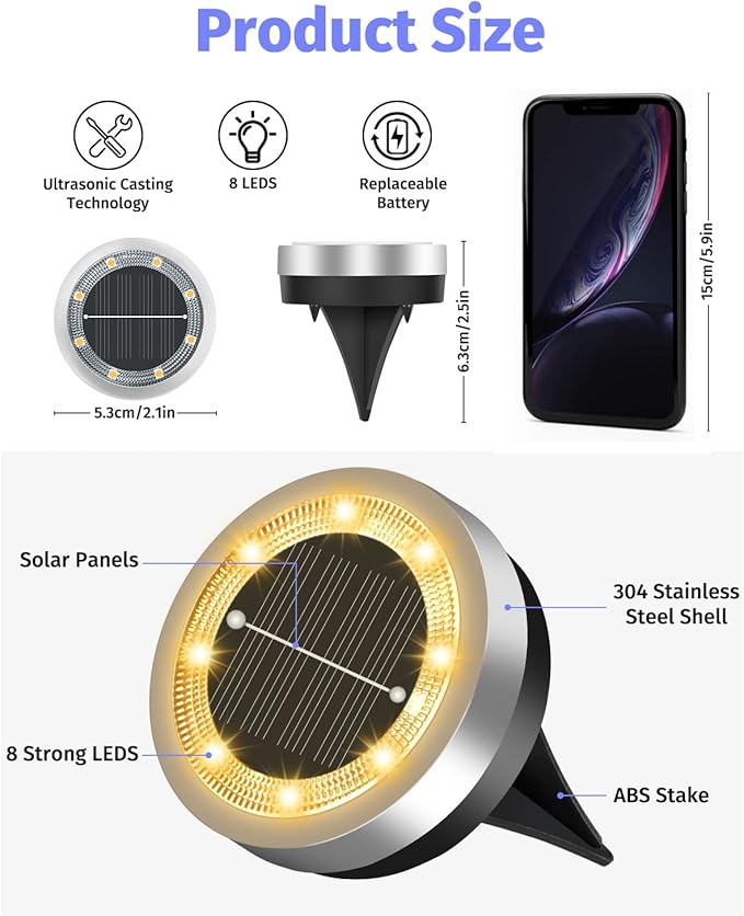 SenLuKit Mini Solar Ground Lights 16 Pack Outdoor IP65 Waterproof Solar Flat Garden Light Anti-Rust Solor Powered Disc Pathway Lights for Outside Walkway Yard Landscape Patio Lawn Driveway-Warm White